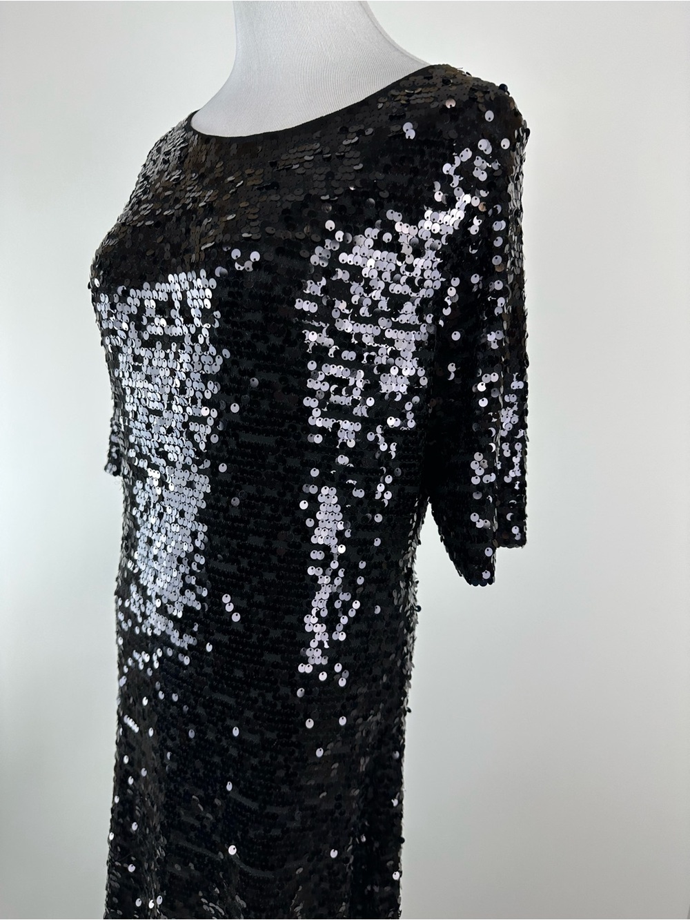 BCBGMAXAZRIA Ennor Black Sequin Floor Length Low Back Dress Size Large - Picture 8 of 13